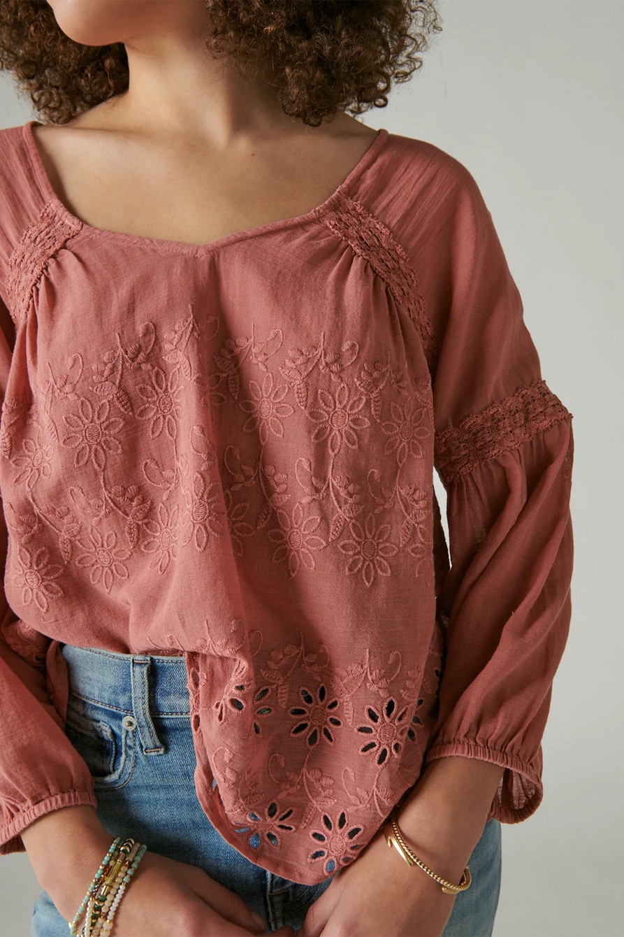 EYELET EMBROIDERED PEASANT TOP, image 4