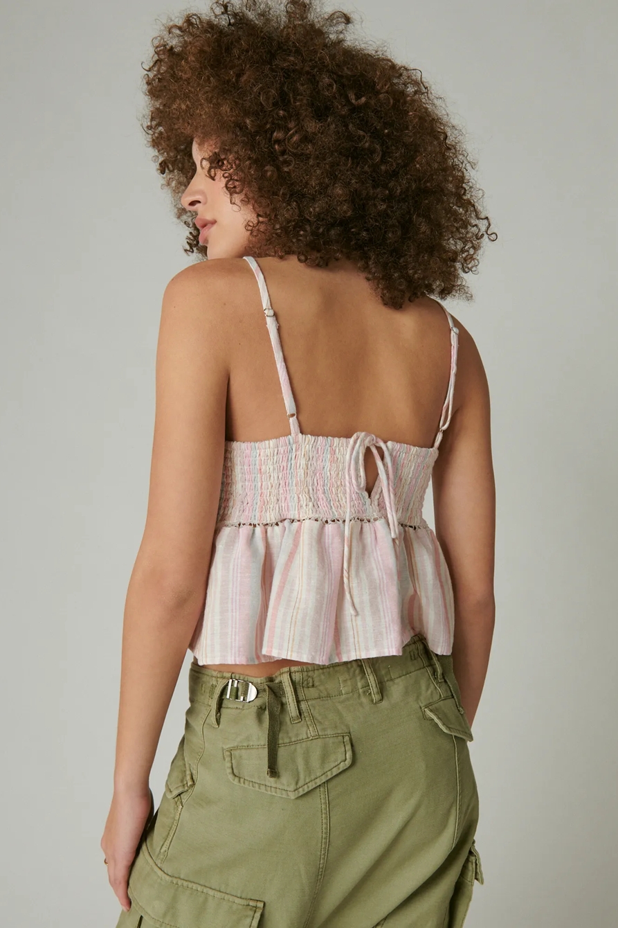 STRIPED LINEN CROP CAMI, image 3