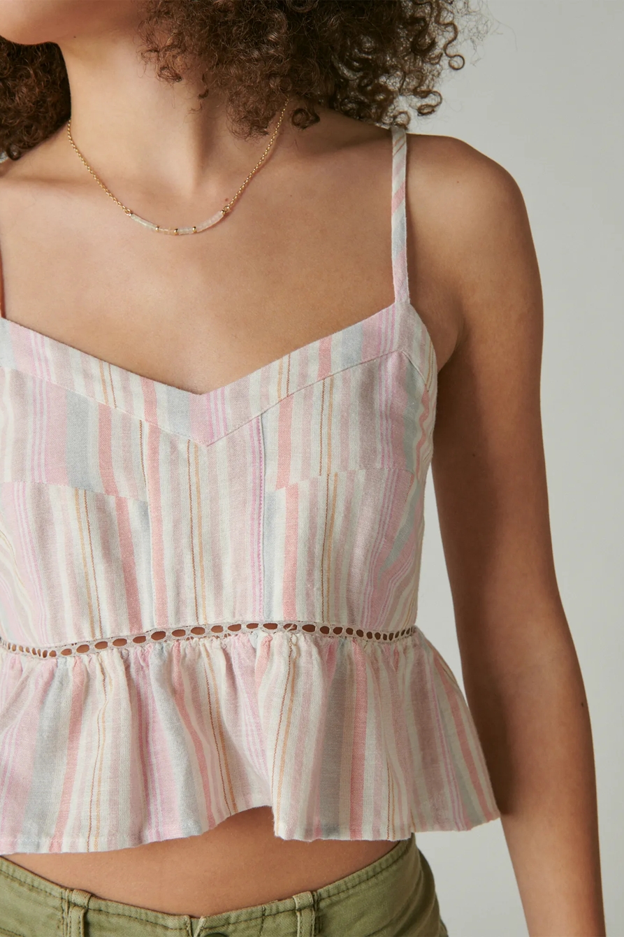 STRIPED LINEN CROP CAMI, image 4