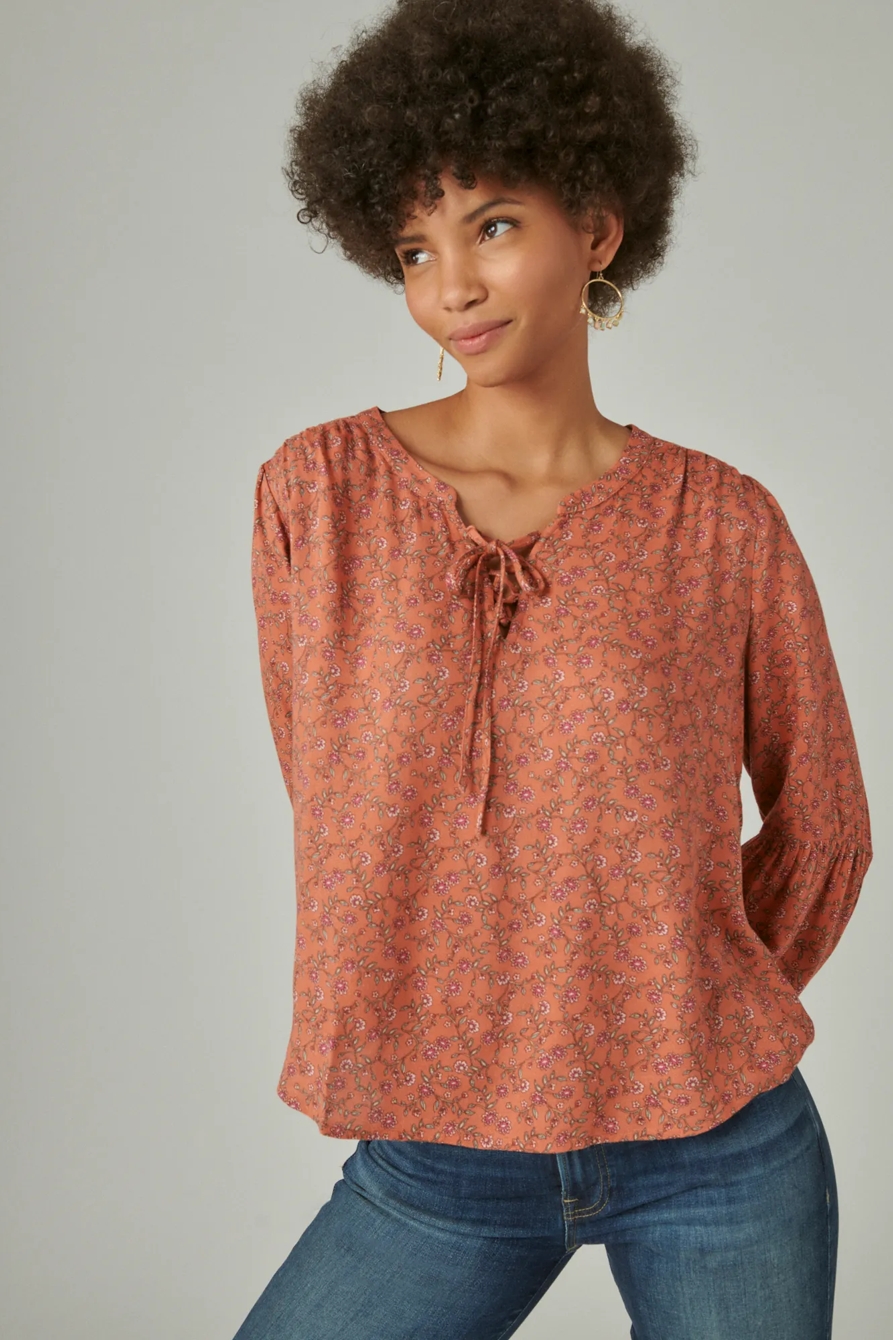 LONG SLEEVE PRINTED LACE UP BLOUSE, image 2