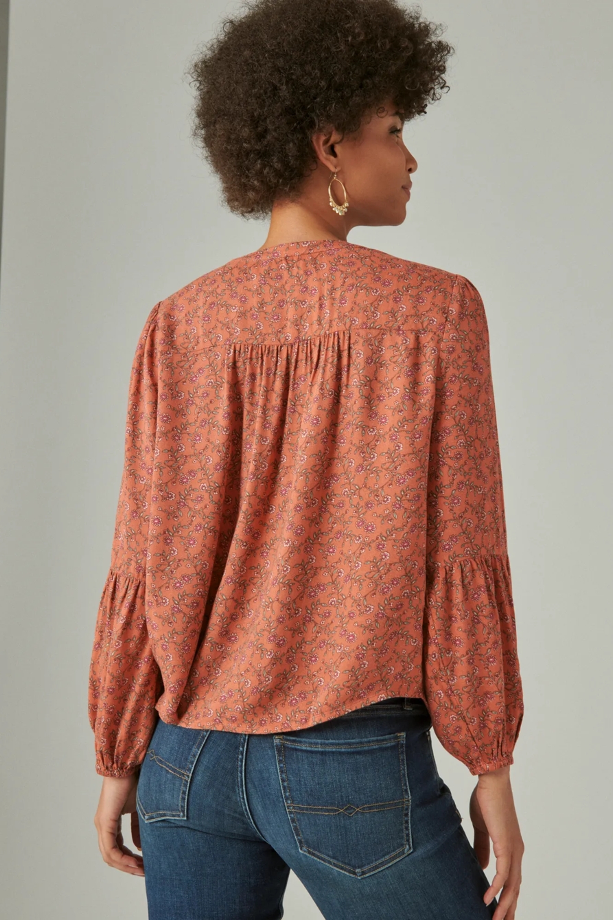 LONG SLEEVE PRINTED LACE UP BLOUSE, image 3