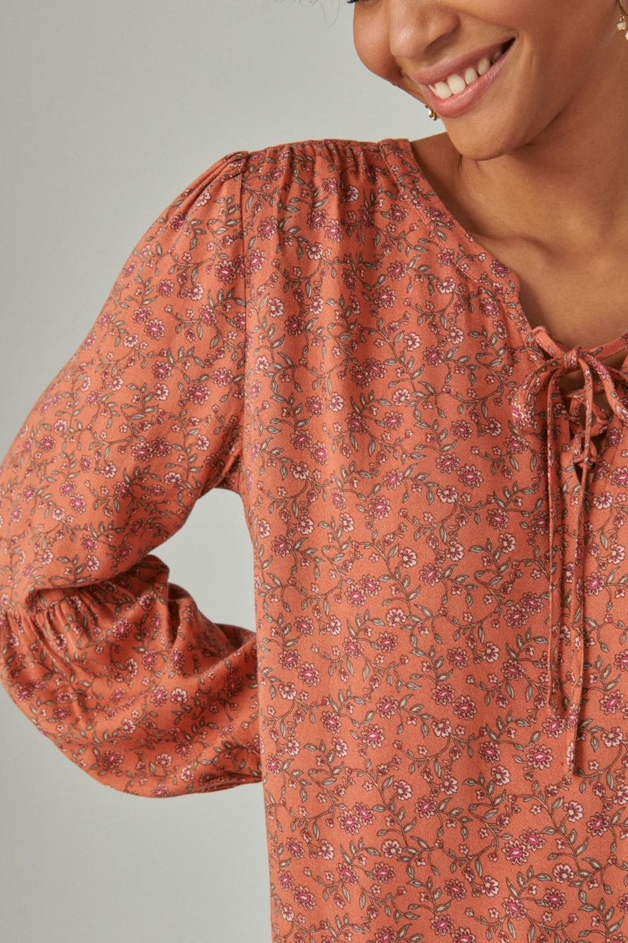 LONG SLEEVE PRINTED LACE UP BLOUSE, image 4