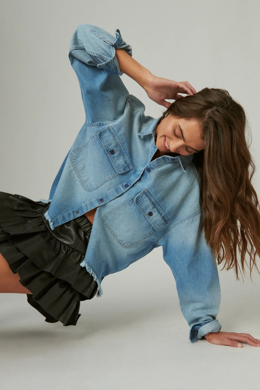 RAW EDGE CROPPED DENIM SHIRT, image 2
