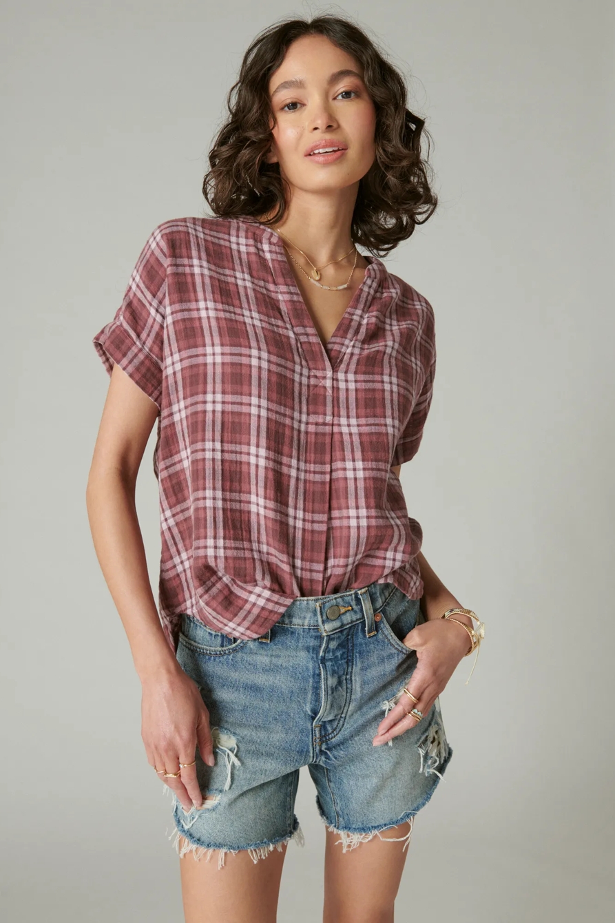 SHORT SLEEVE PLAID POPOVER SHIRT, image 1