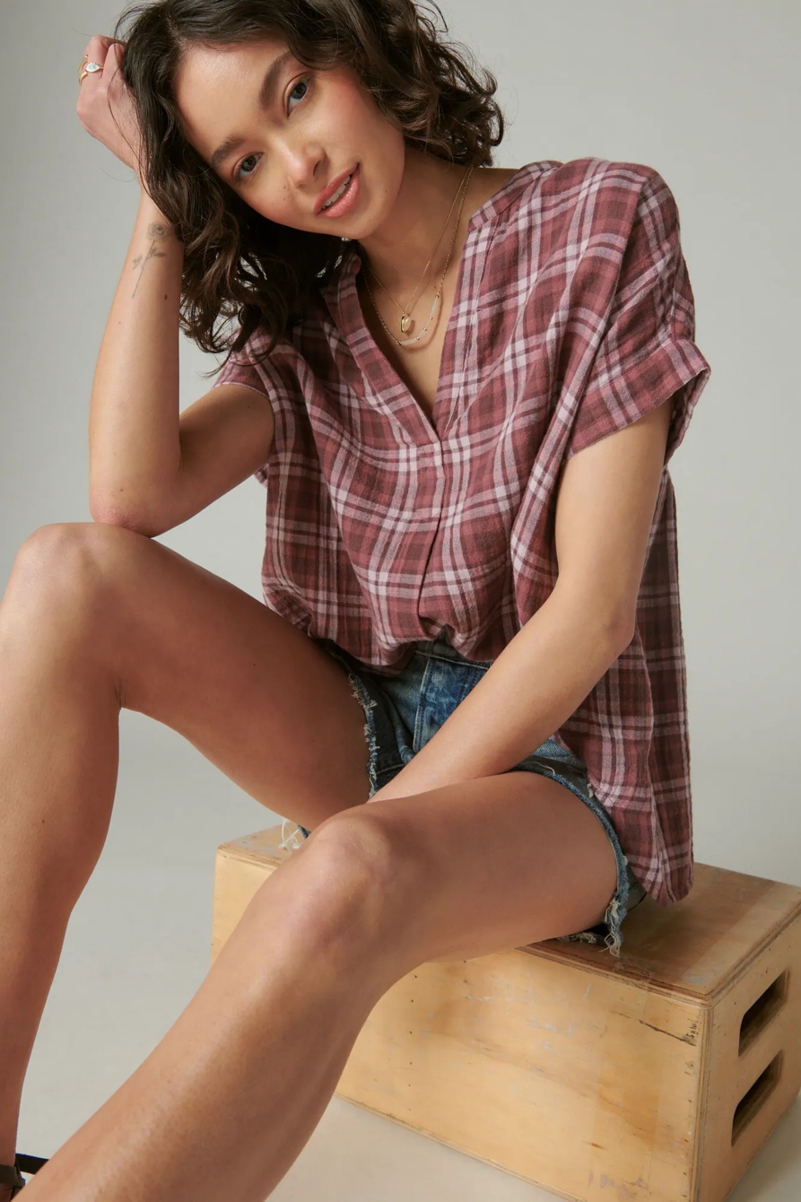 SHORT SLEEVE PLAID POPOVER SHIRT, image 2