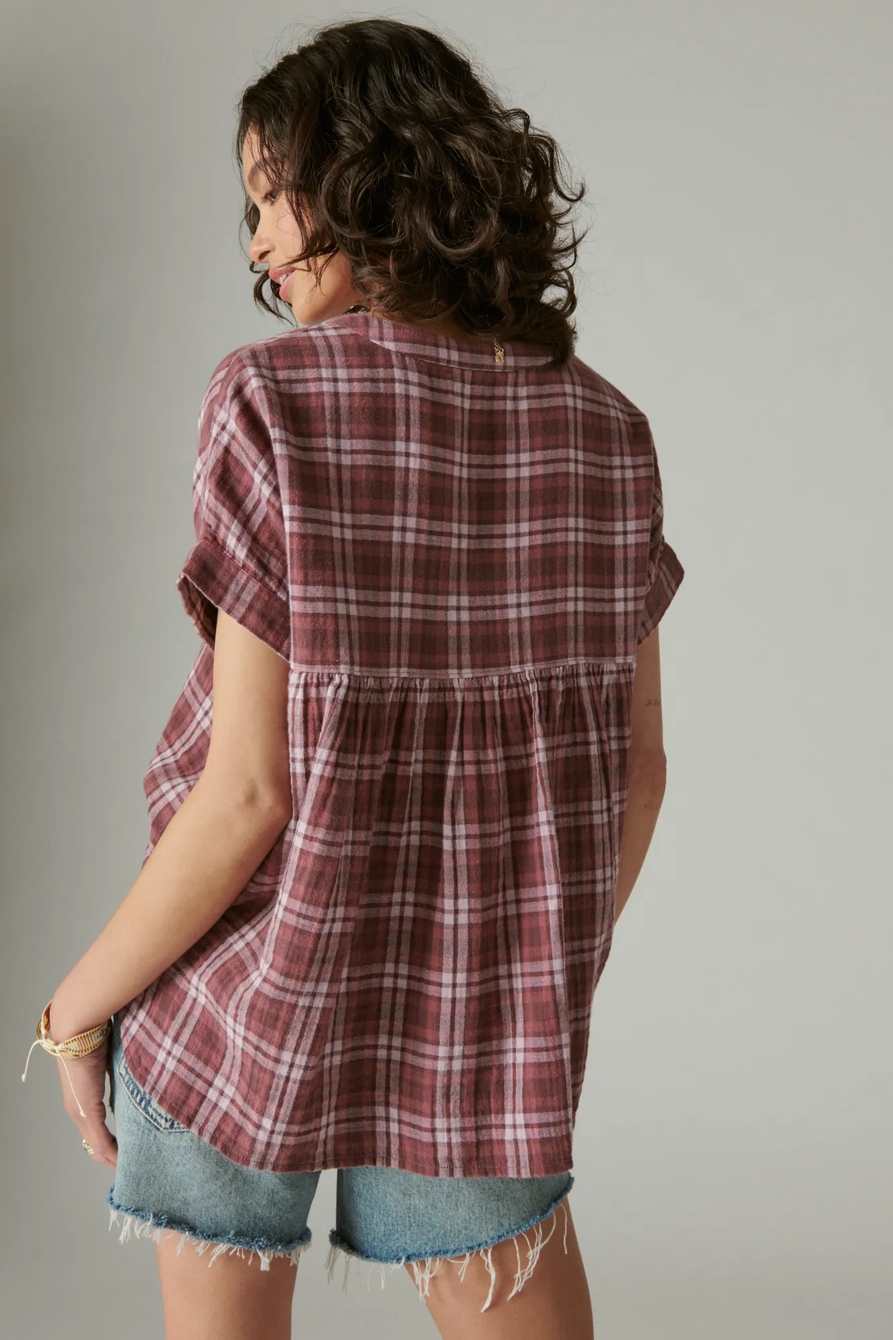 SHORT SLEEVE PLAID POPOVER SHIRT, image 3