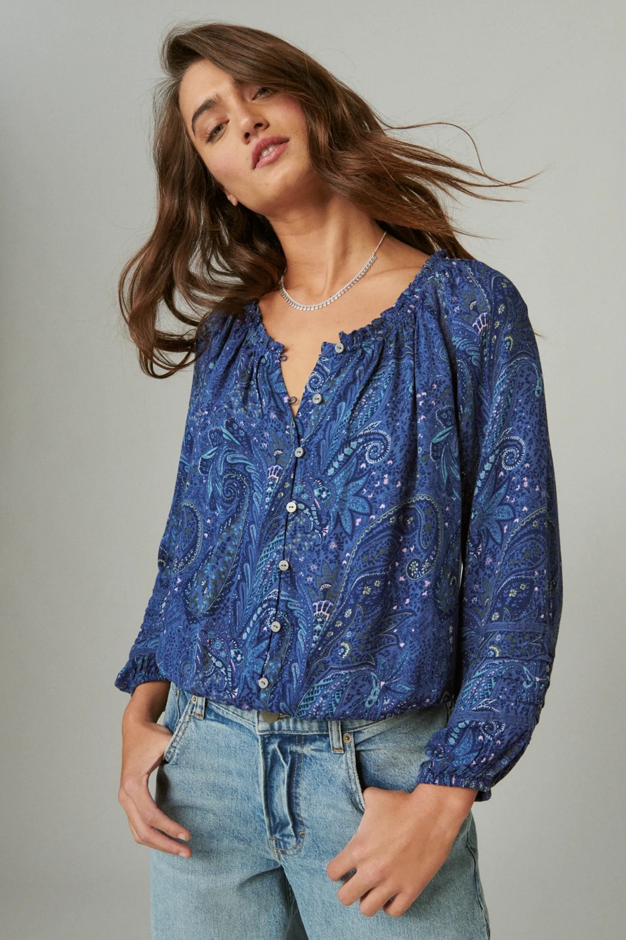 PRINTED BUBBLE HEM BLOUSE | Lucky Brand