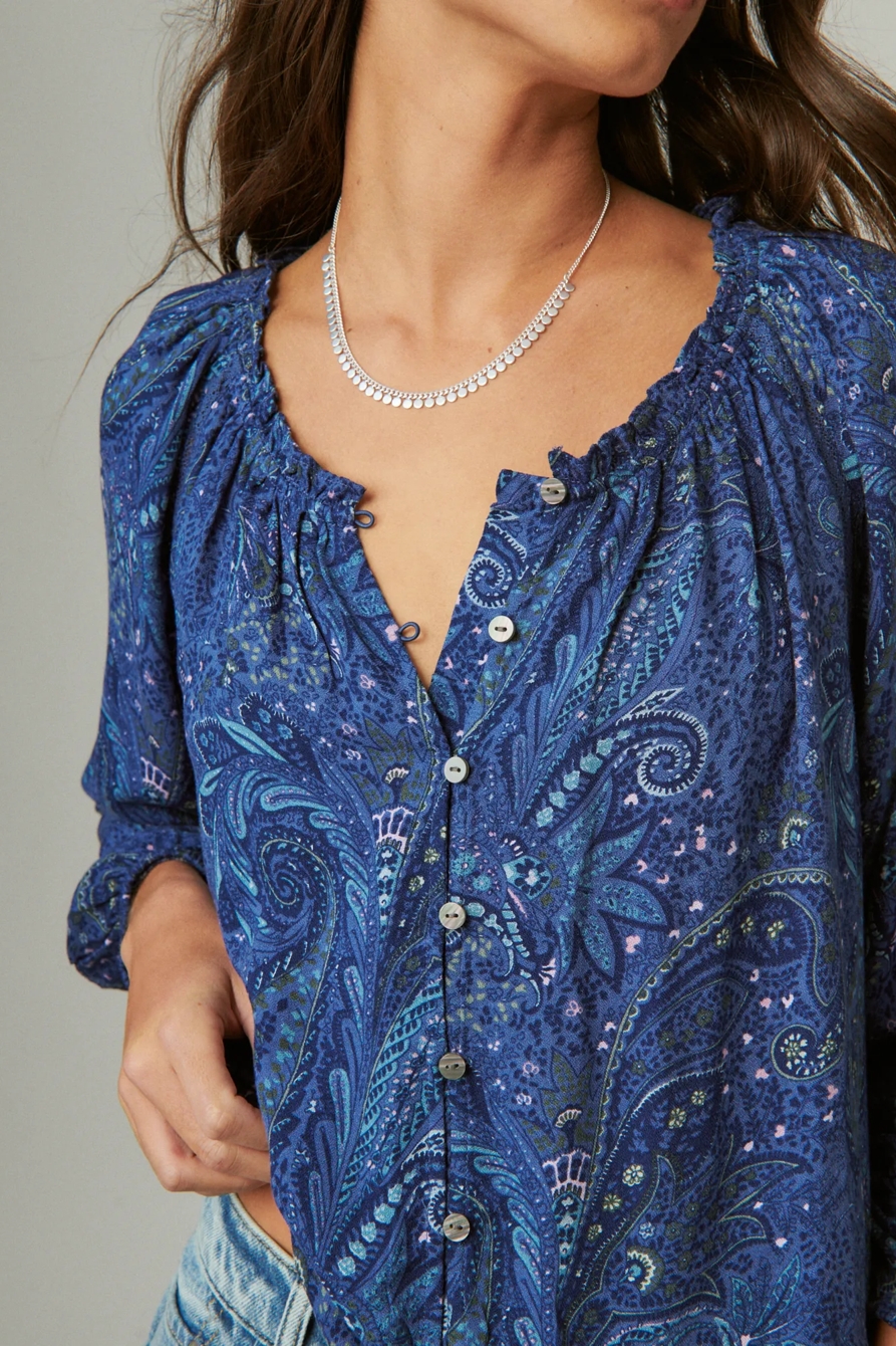 PRINTED BUBBLE HEM BLOUSE | Lucky Brand