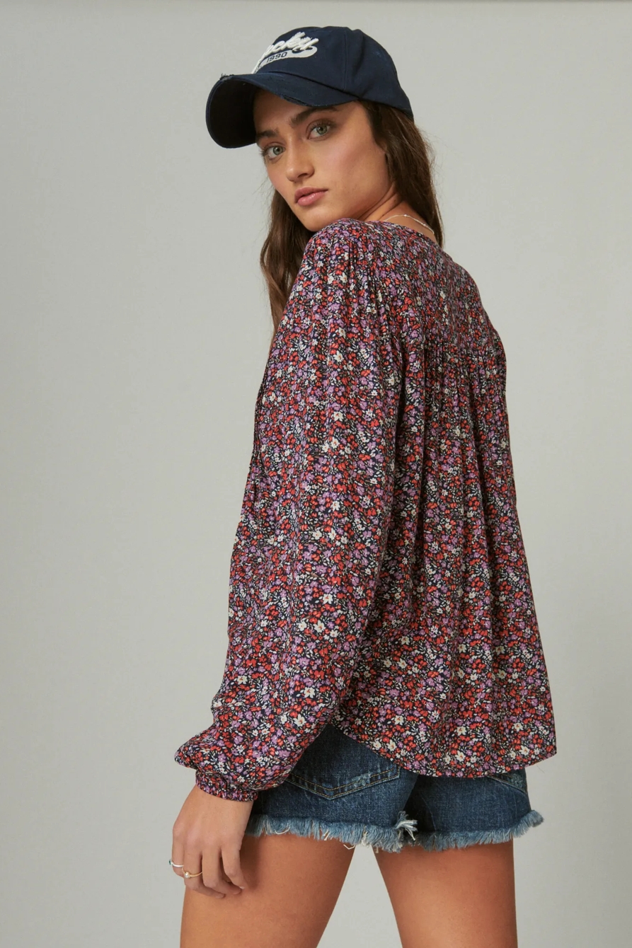 PRINTED BUTTON DOWN PINTUCK TOP, image 4