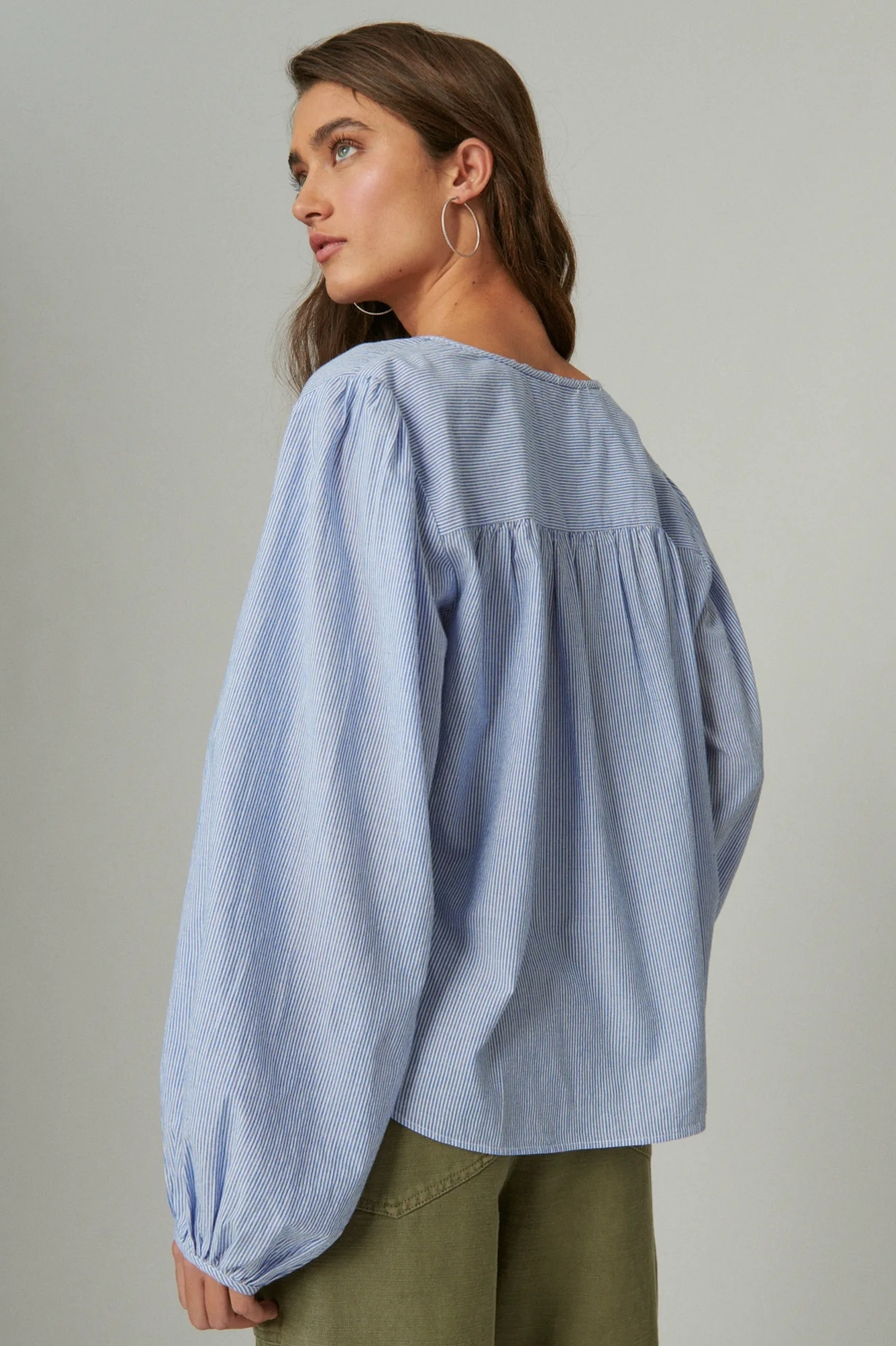 STRIPED BUTTON DOWN PINTUCK TOP, image 3