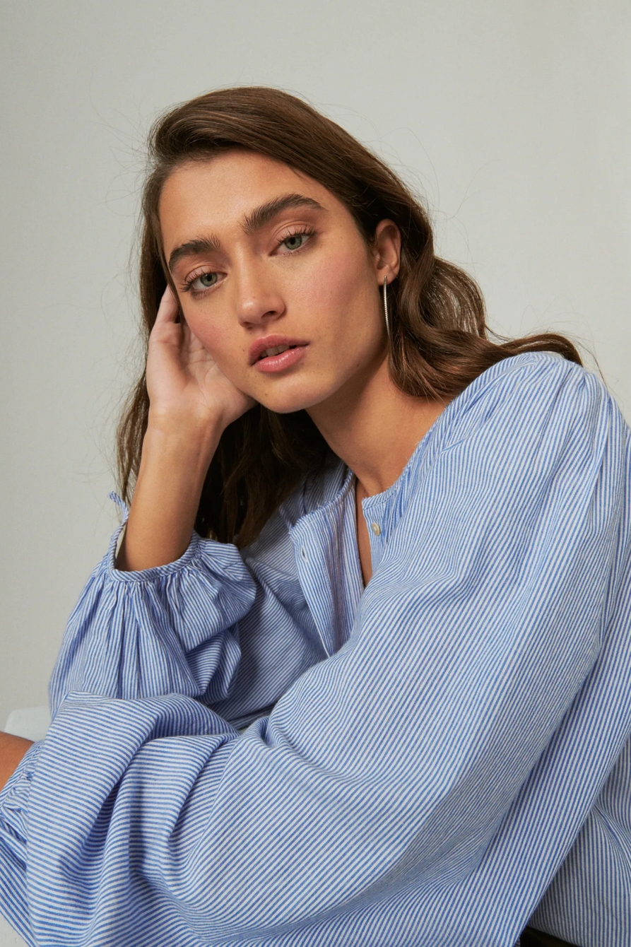 STRIPED BUTTON DOWN PINTUCK TOP, image 4