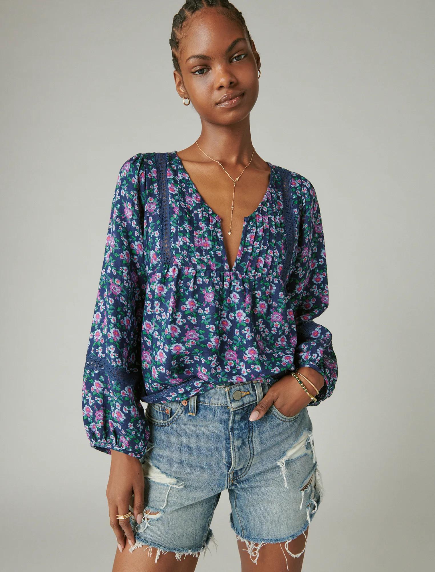 PINTUCK LACE LONG SLEEVE TOP | Lucky Brand