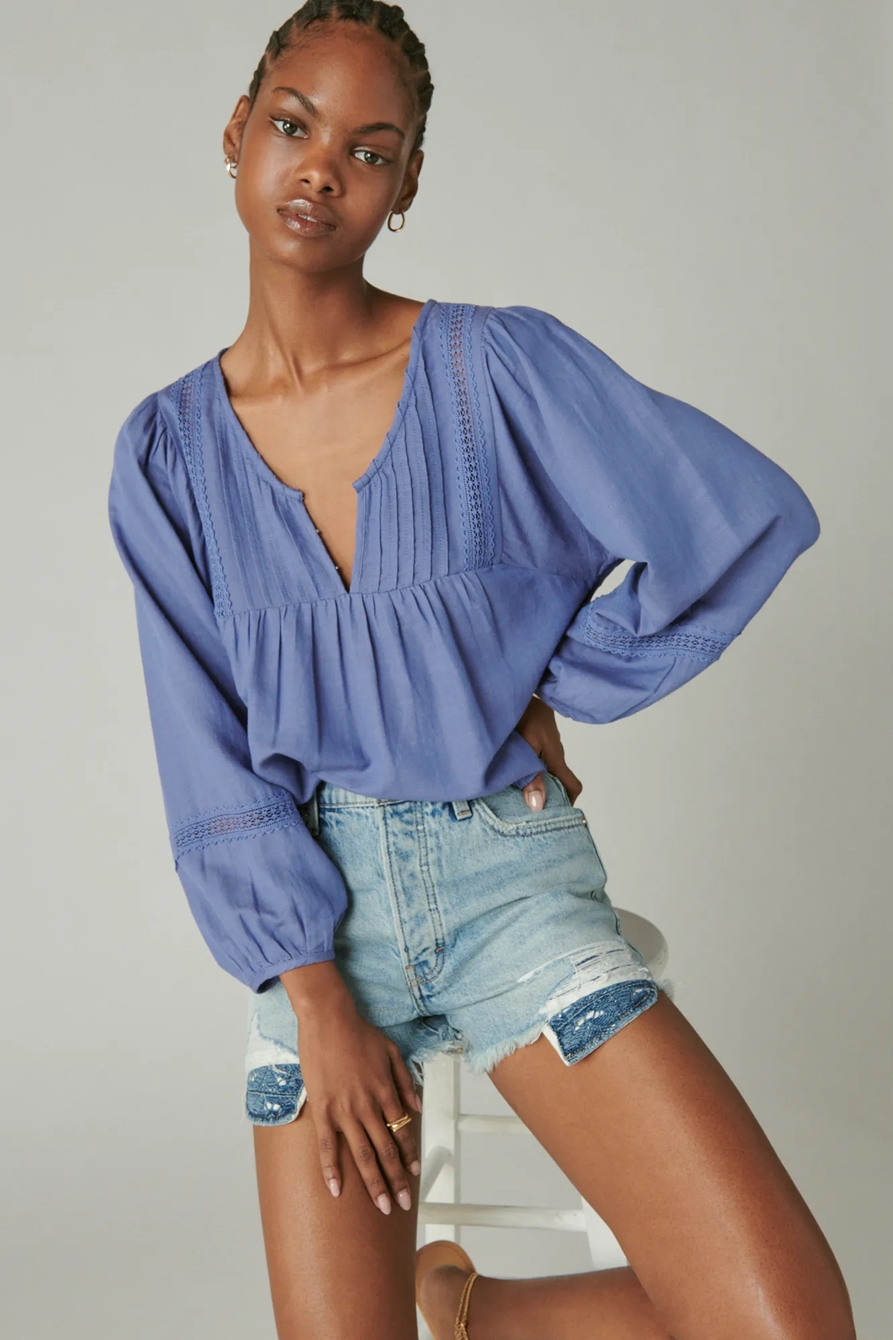 PINTUCK LACE LONG SLEEVE TOP, image 2