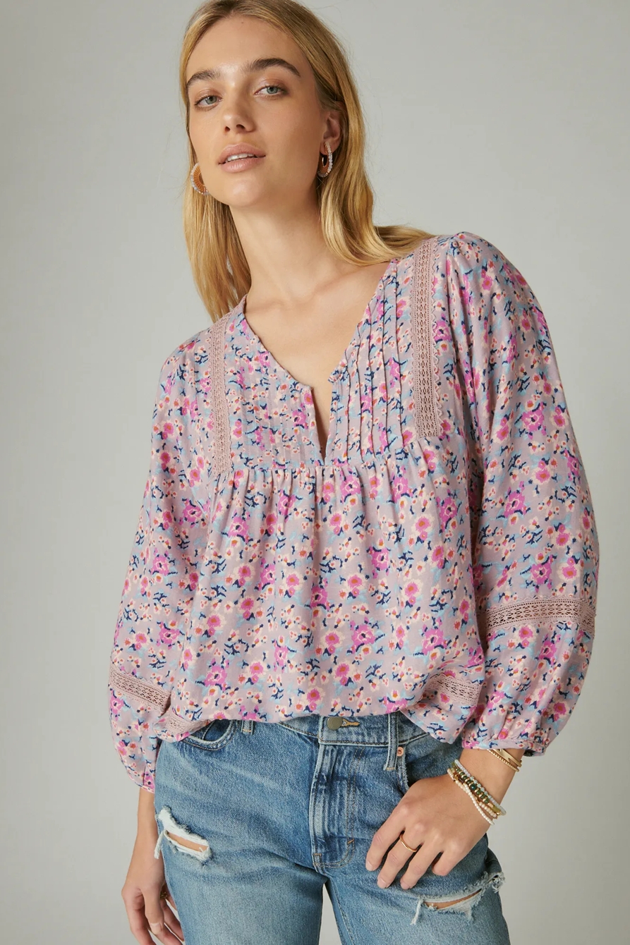 PINTUCK LACE LONG SLEEVE TOP, image 2