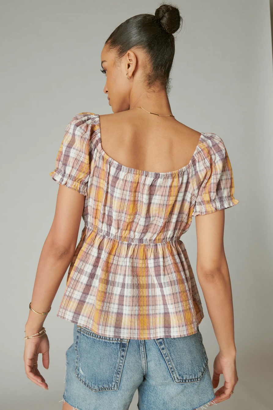 TIE FRONT PLAID BABYDOLL TOP, image 3
