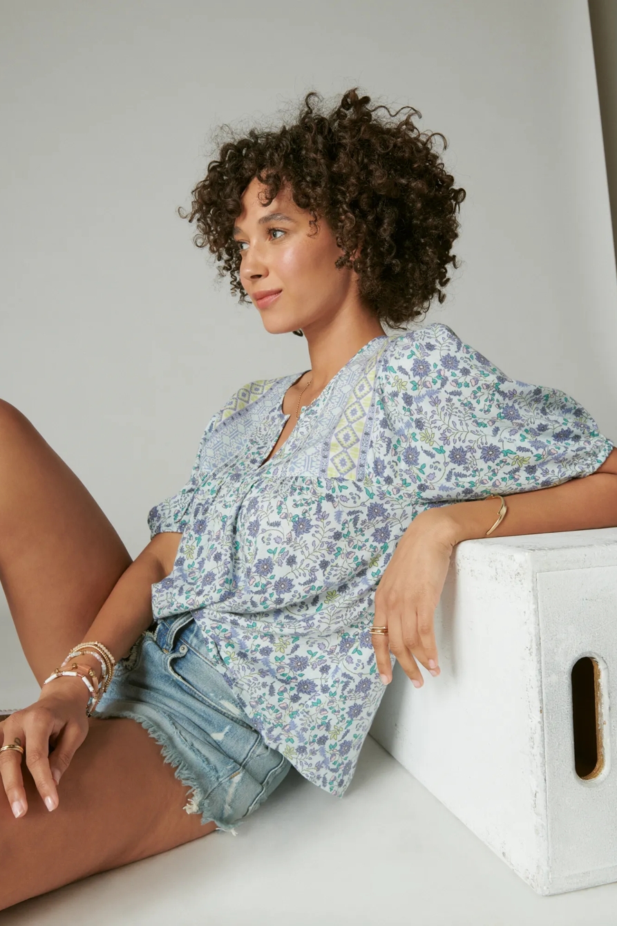 PRINTED SHORT SLEEVE PEASANT TOP, image 2