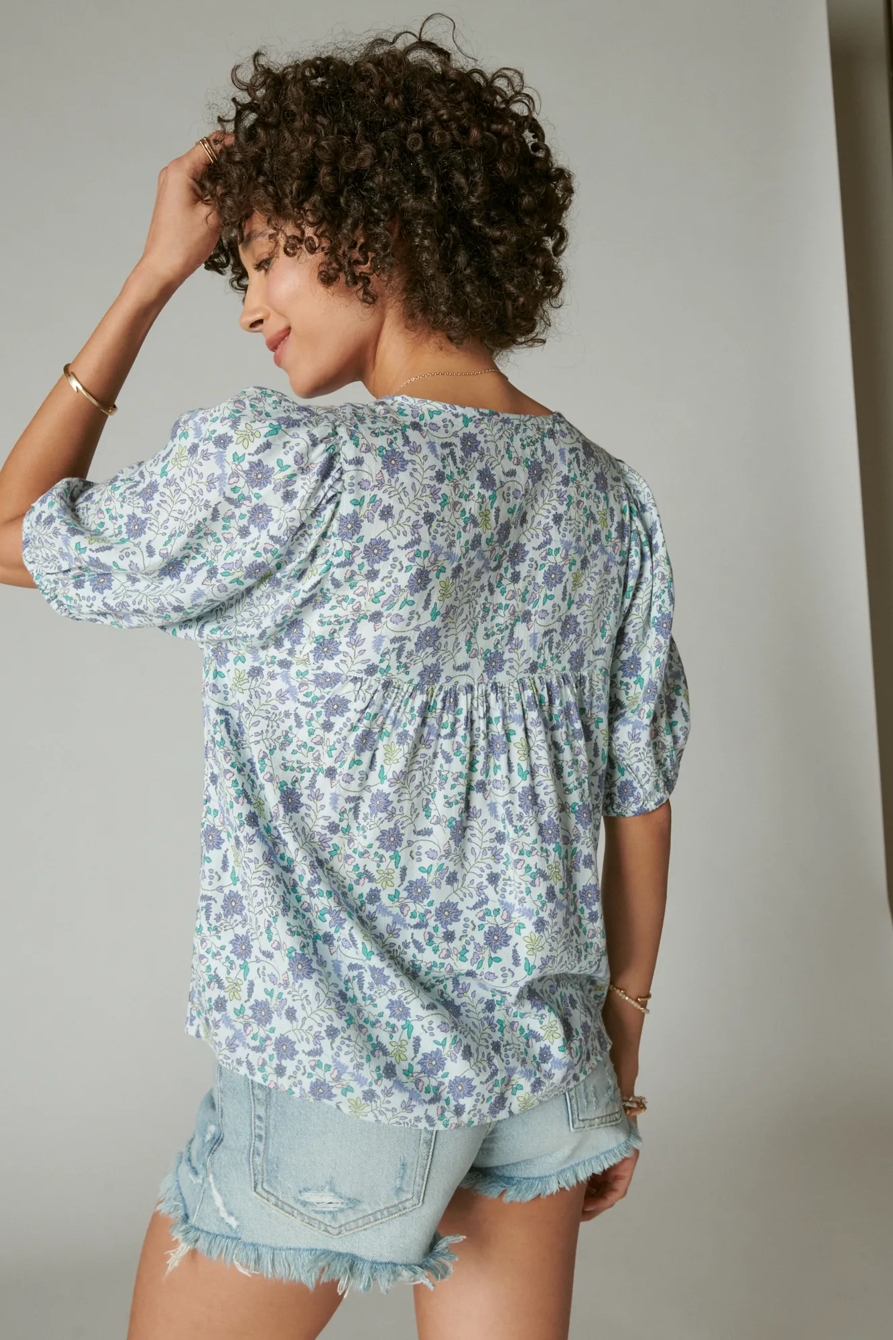 PRINTED SHORT SLEEVE PEASANT TOP, image 3