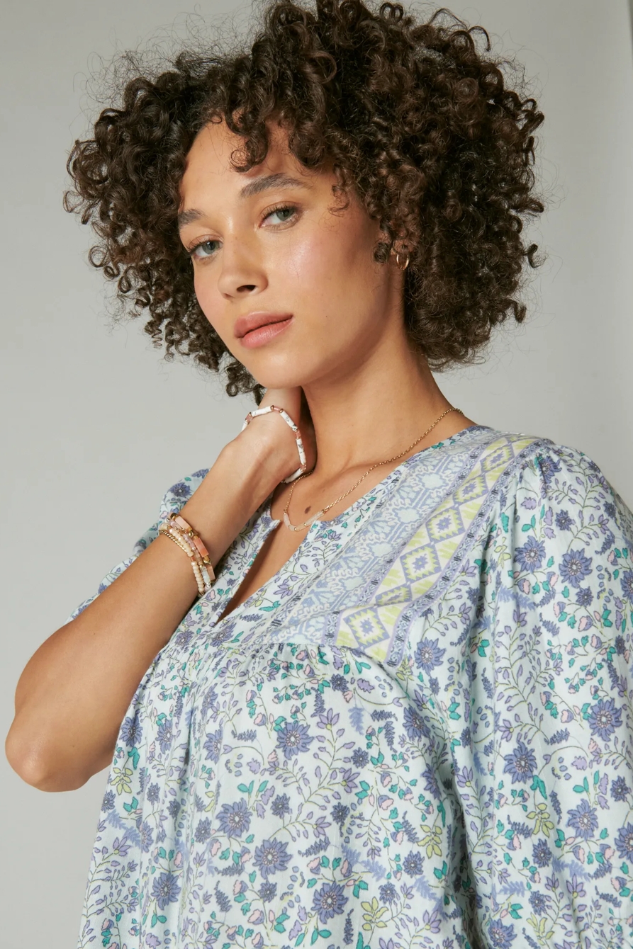 PRINTED SHORT SLEEVE PEASANT TOP, image 4