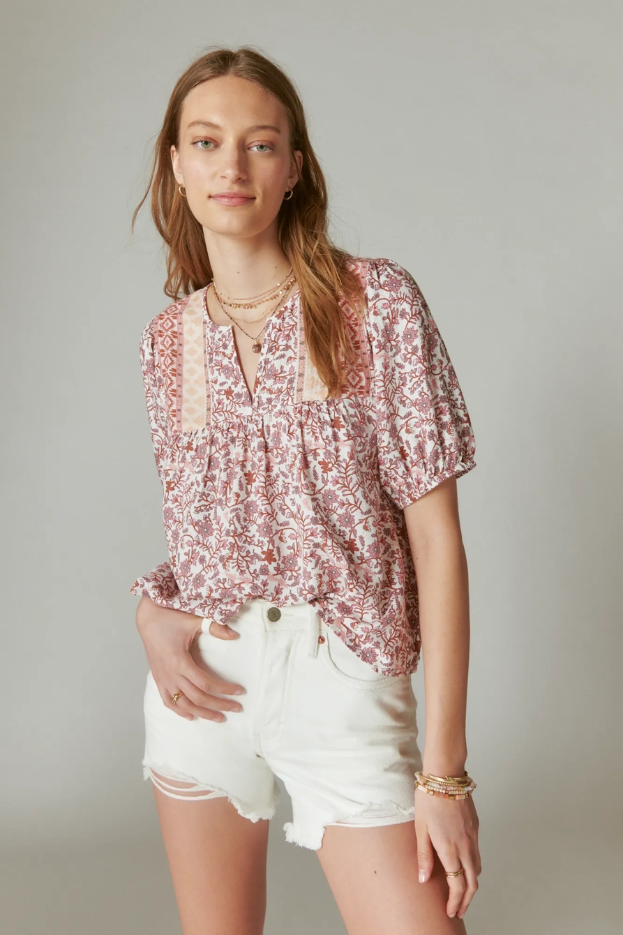 PRINTED SHORT SLEEVE PEASANT TOP, image 2