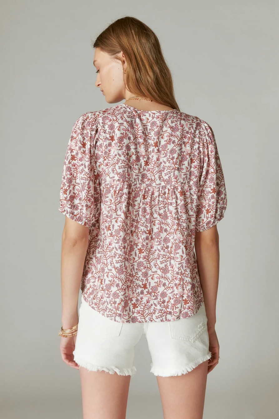 PRINTED SHORT SLEEVE PEASANT TOP, image 3