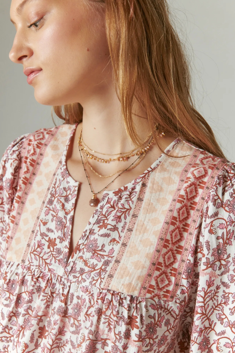 PRINTED SHORT SLEEVE PEASANT TOP, image 4