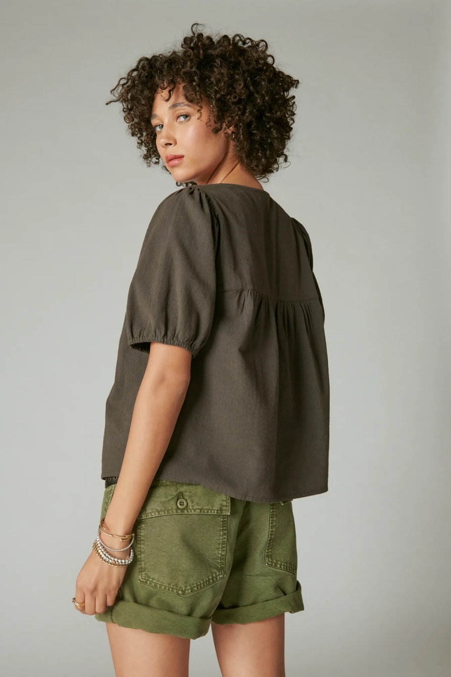 CROCHET SHORT SLEEVE PEASANT TOP, image 3