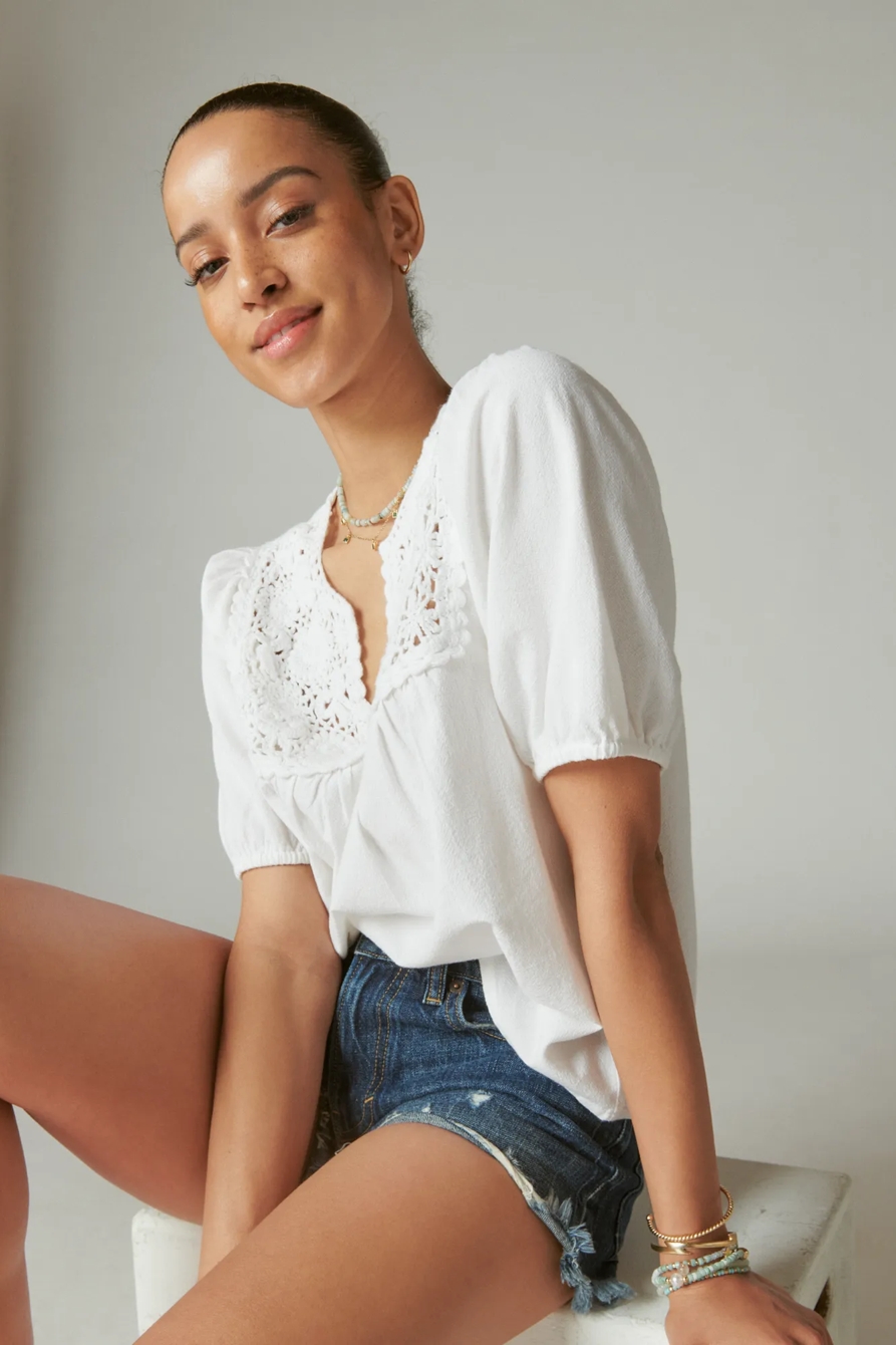 CROCHET SHORT SLEEVE PEASANT TOP, image 4