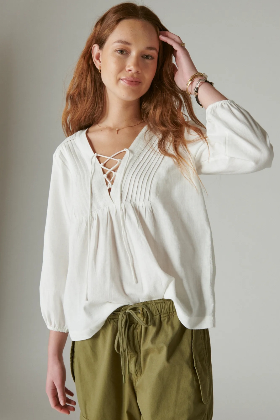 LACE UP PEASANT BLOUSE, image 2