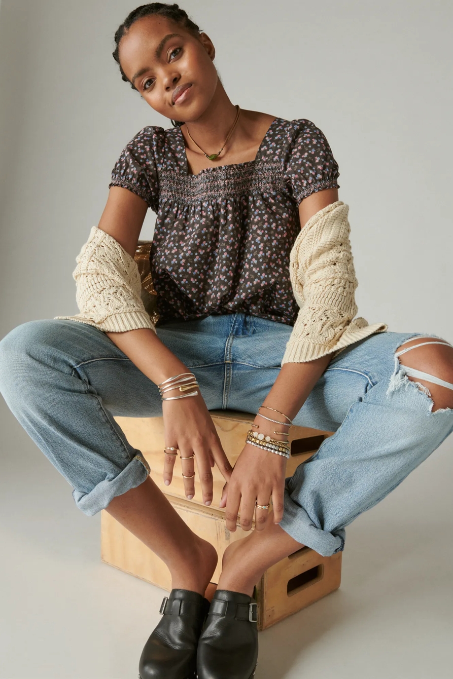 DITSY FLORAL SQUARE NECK PEASANT TOP, image 1
