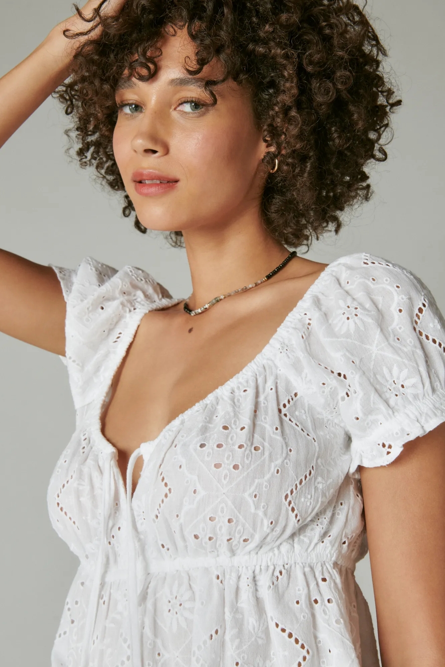 TIE FRONT SCHIFFLEY BABYDOLL TOP, image 2