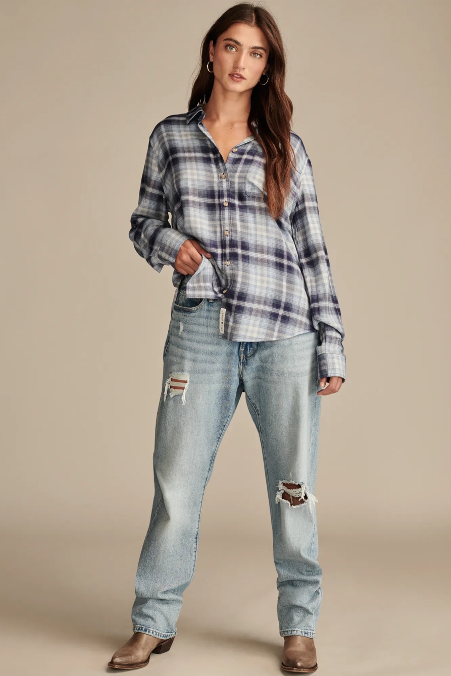 CLOUD PLAID BOYFRIEND FLANNEL SHIRT, image 2
