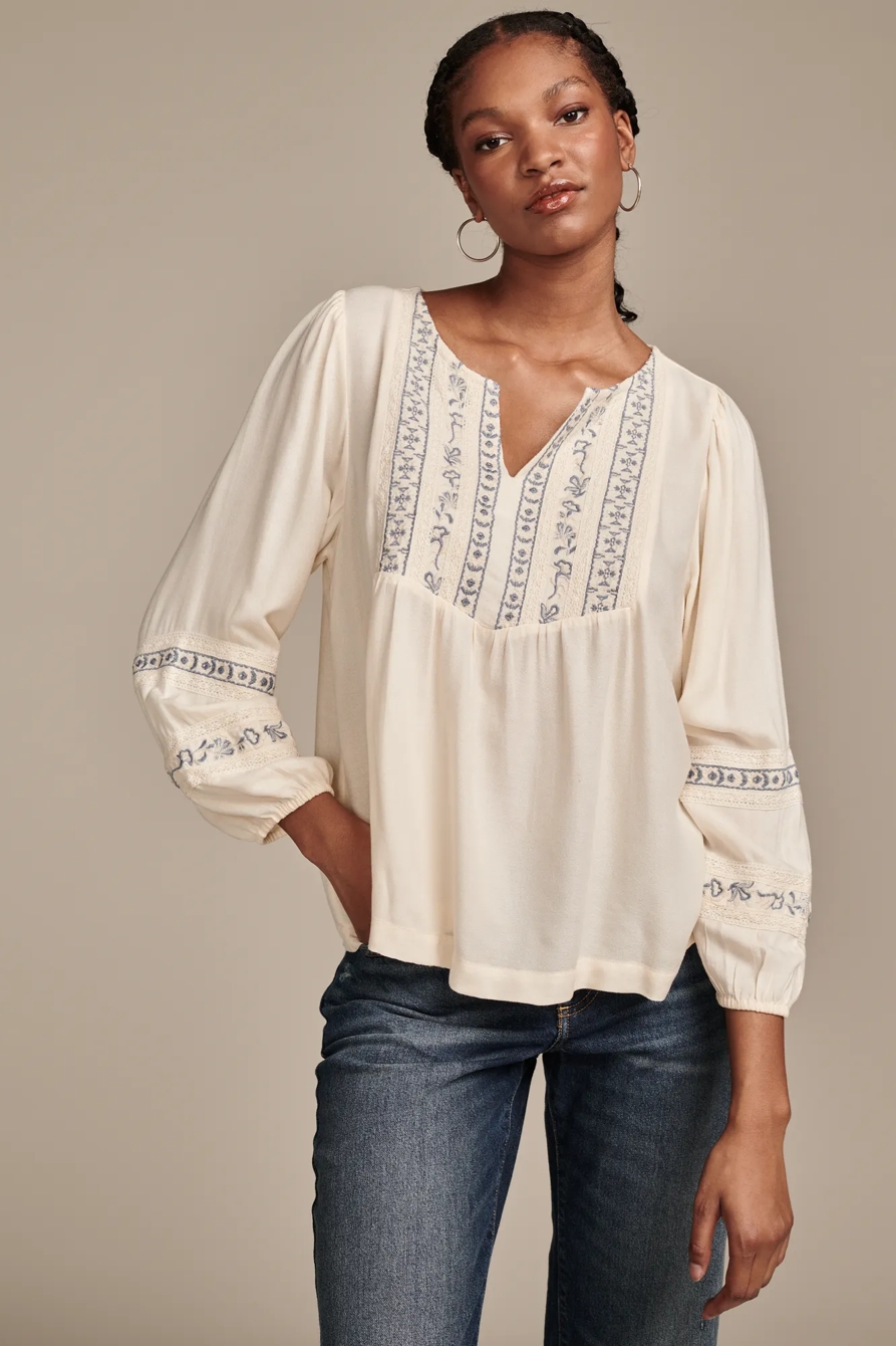GEO EMBROIDERED BABYDOLL TOP, image 1