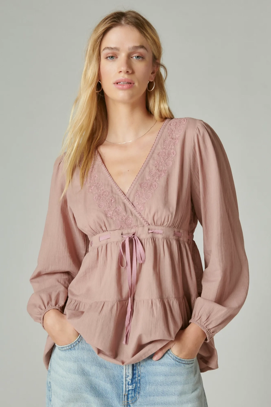 EMBROIDERED BABYDOLL TOP