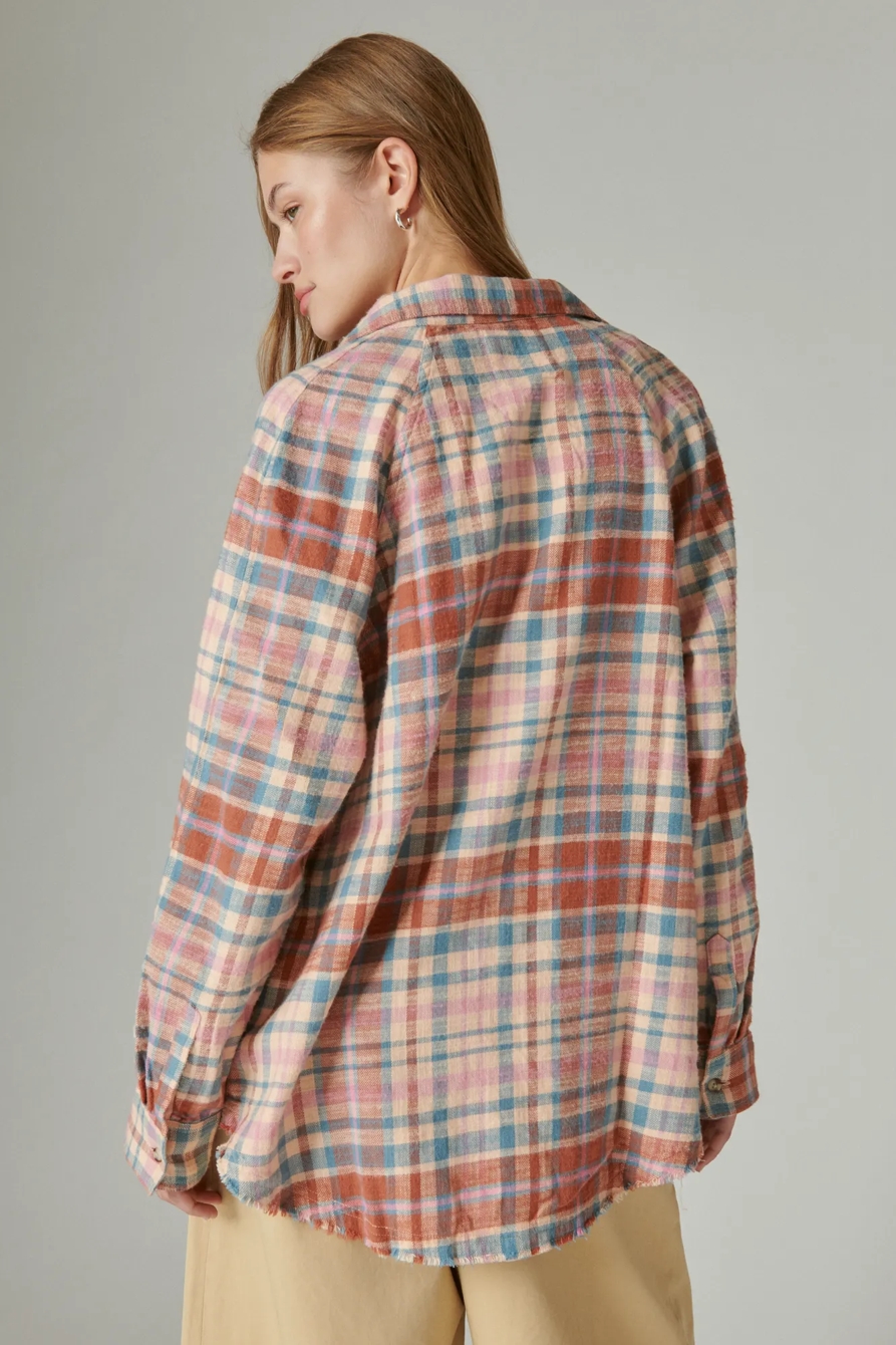 OVERSIZED DISTRESSED PLAID FLANNEL TUNIC, image 3
