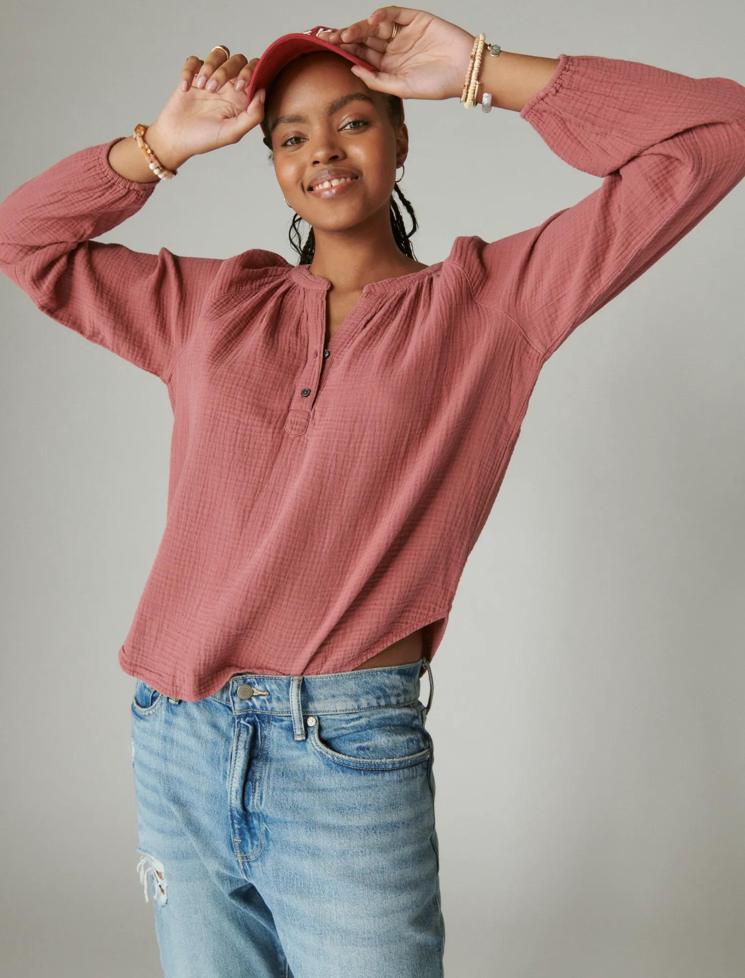 LONG SLEEVE OPEN NECK SHIRT | Lucky Brand