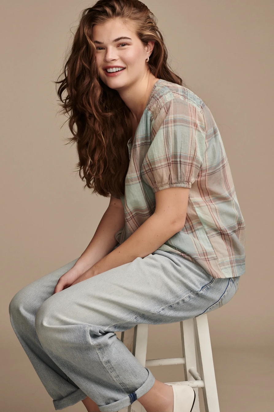 YARNDYED SMOCKED SHOULDER BLOUSE, image 2
