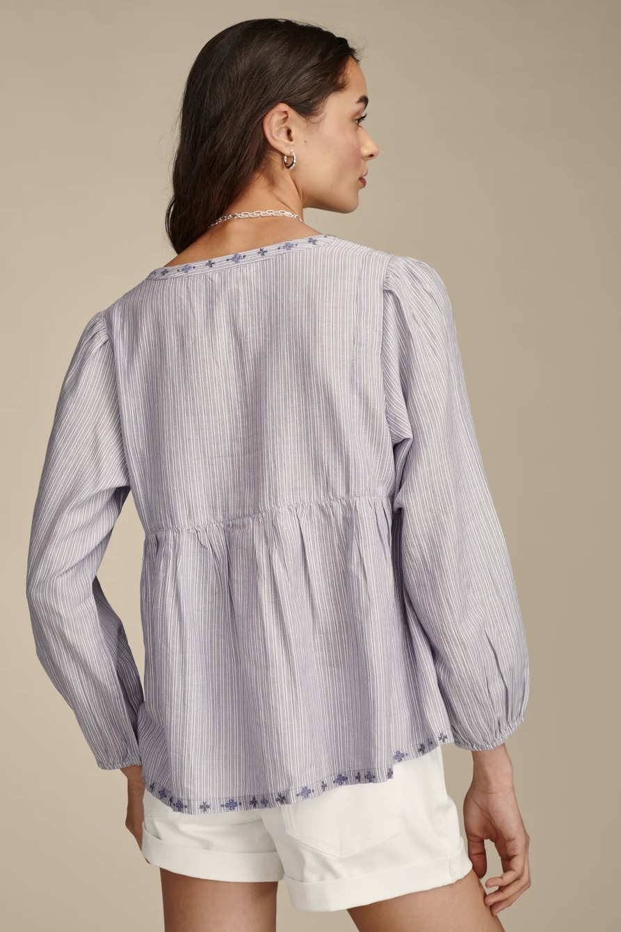 STRIPED NOTCH NECK PEASANT BLOUSE, image 3
