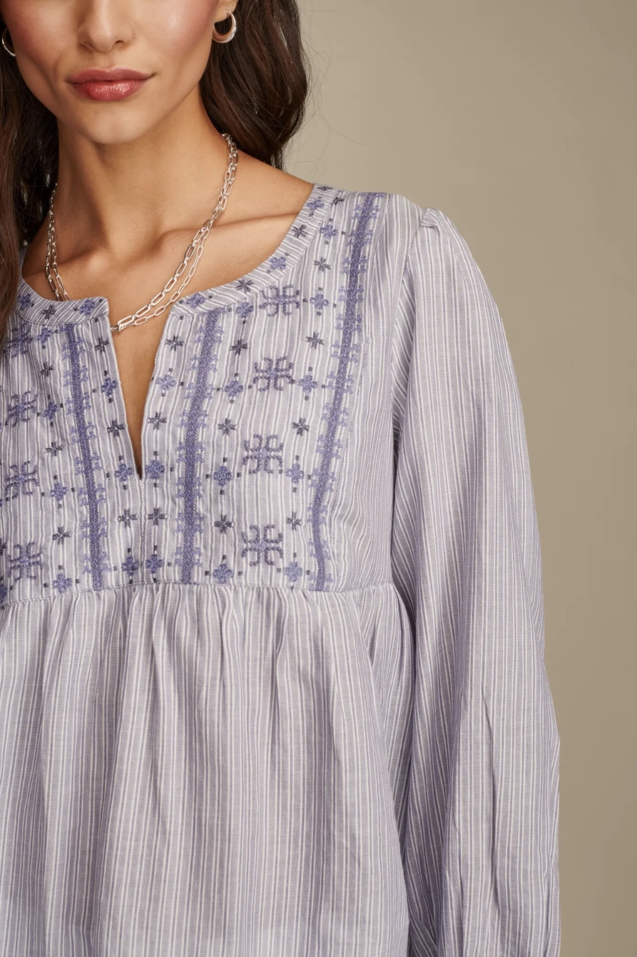 STRIPED NOTCH NECK PEASANT BLOUSE, image 4