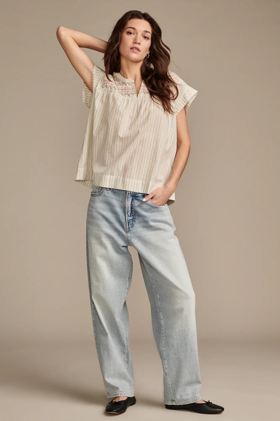 SHORT SLEEVE SMOCKED BLOUSE, image 2