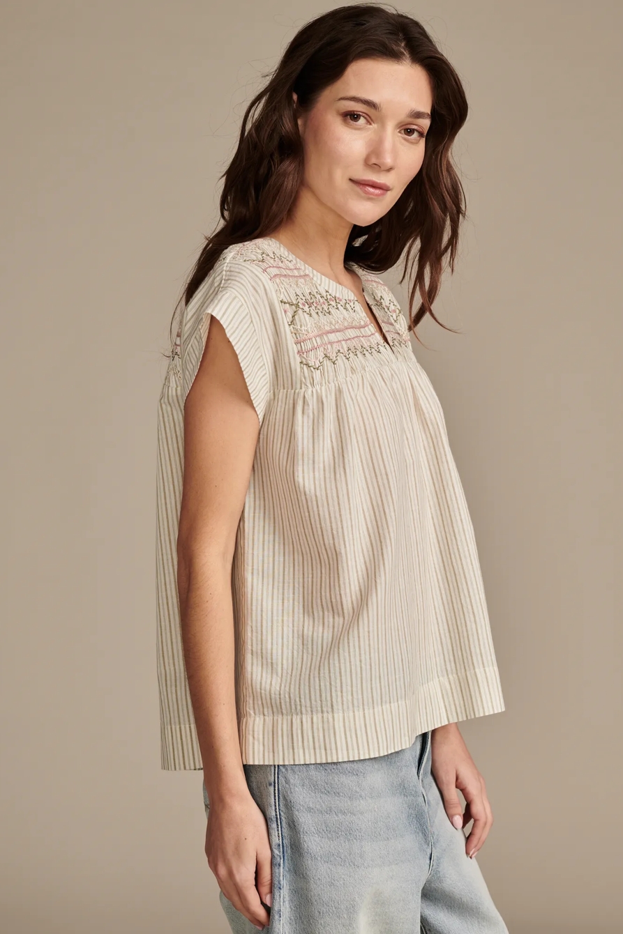 SHORT SLEEVE SMOCKED BLOUSE, image 3