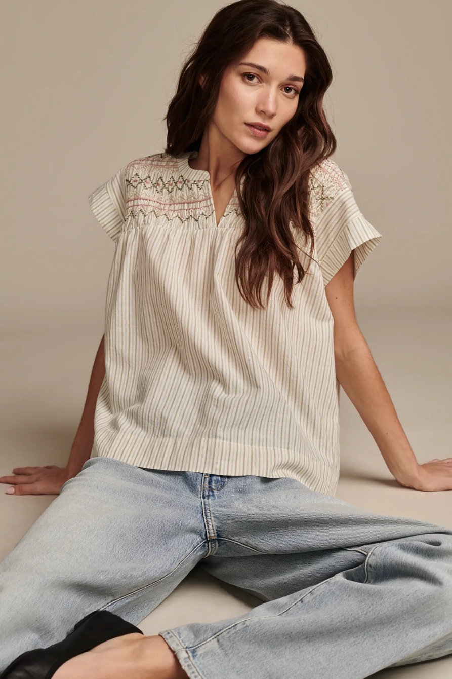 SHORT SLEEVE SMOCKED BLOUSE, image 5