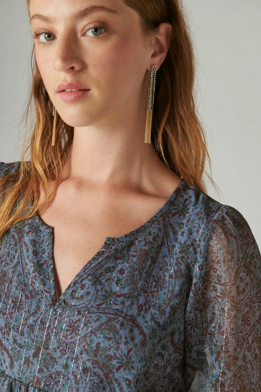 OPEN NECK PRINTED PEASANT TOP, image 2