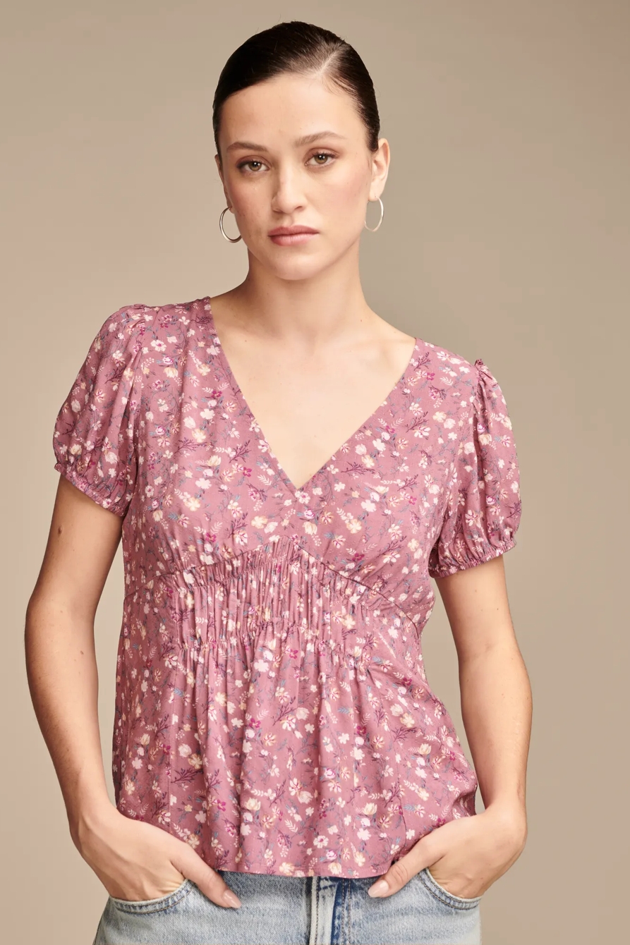 WIDE SMOCKED SHORT SLV TOP, image 1