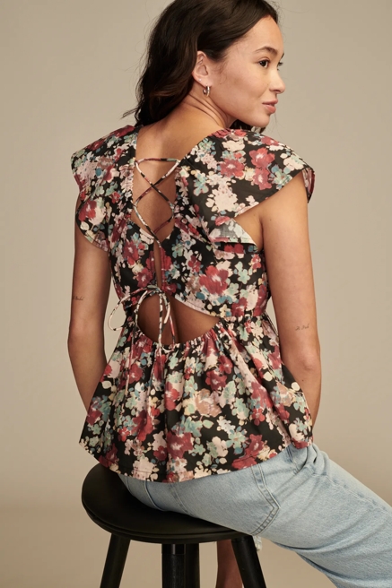 PUFF SLEEVE BABY DOLL LACED BACK SHIRT, image 2