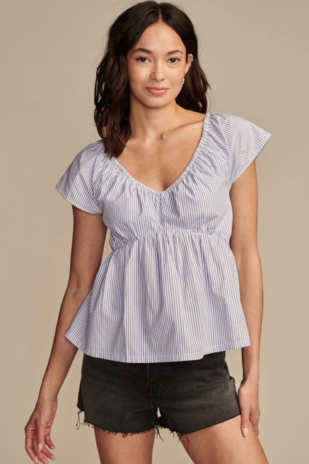 PUFF SLEEVE BABY DOLL LACED BACK SHIRT, image 2