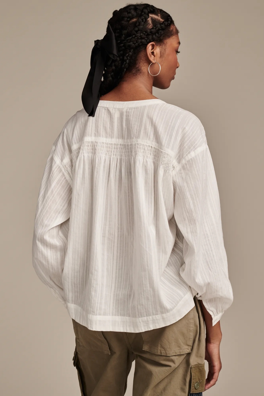 SOLID DOBBY SMOCKED DETAIL BLOUSE, image 4
