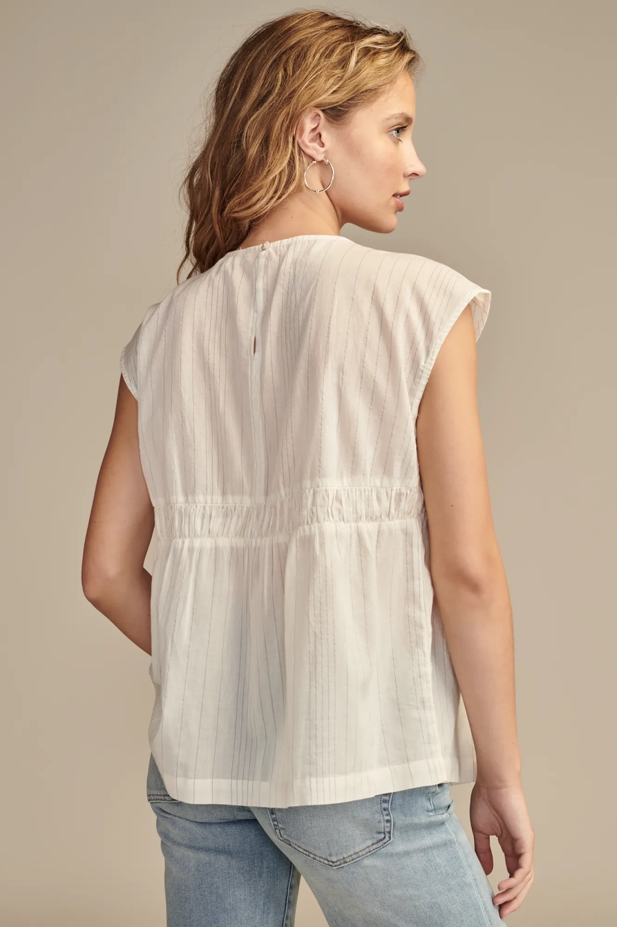 LINED RUCHED TIE FRONT SHORT SLEEVE SHIRT, image 4