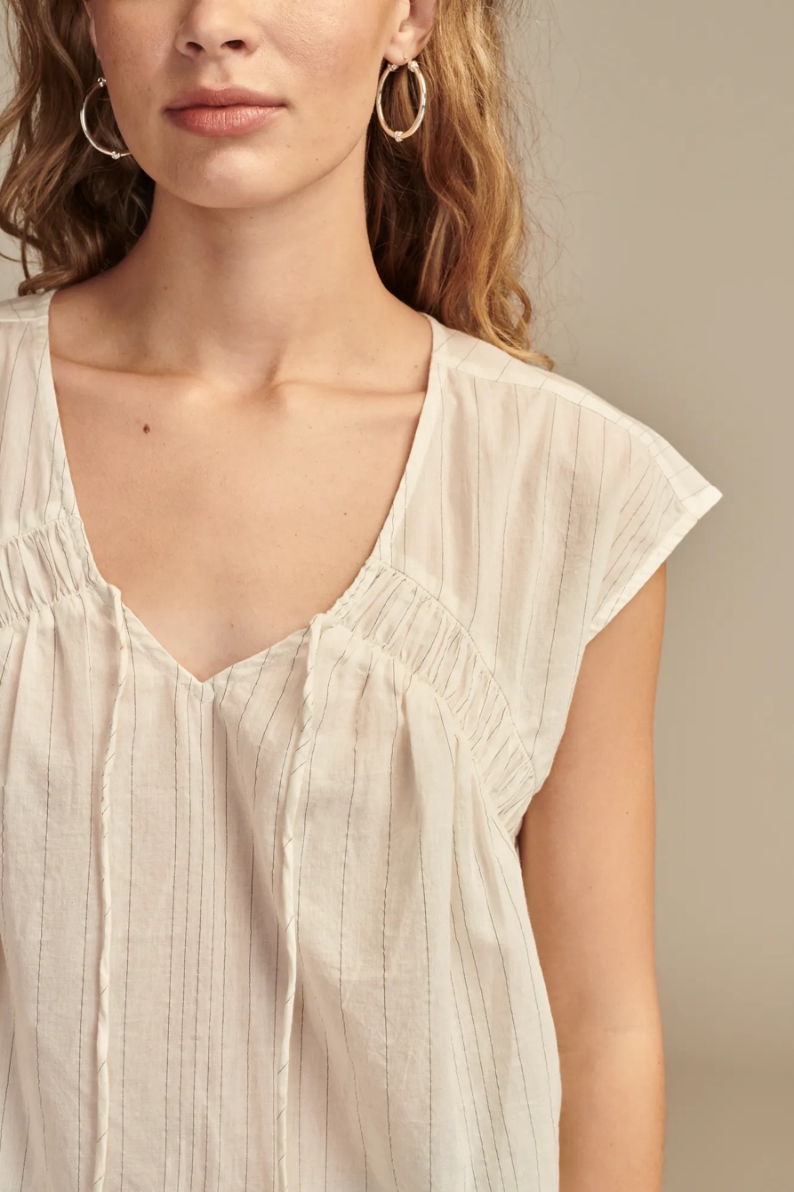 LINED RUCHED TIE FRONT SHORT SLEEVE SHIRT, image 5