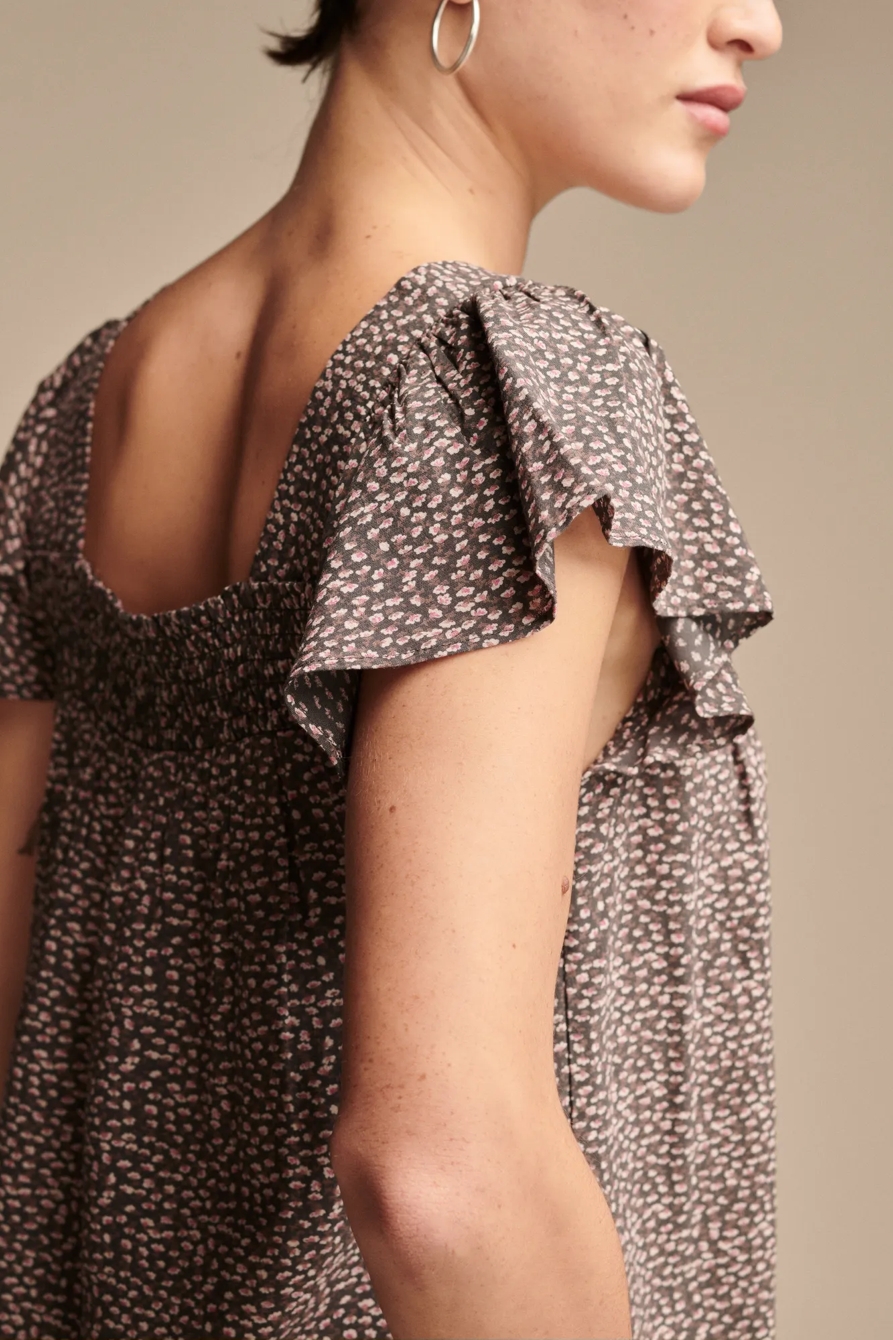 SMOCKED NECK FLUTTER SLV TOP, image 2