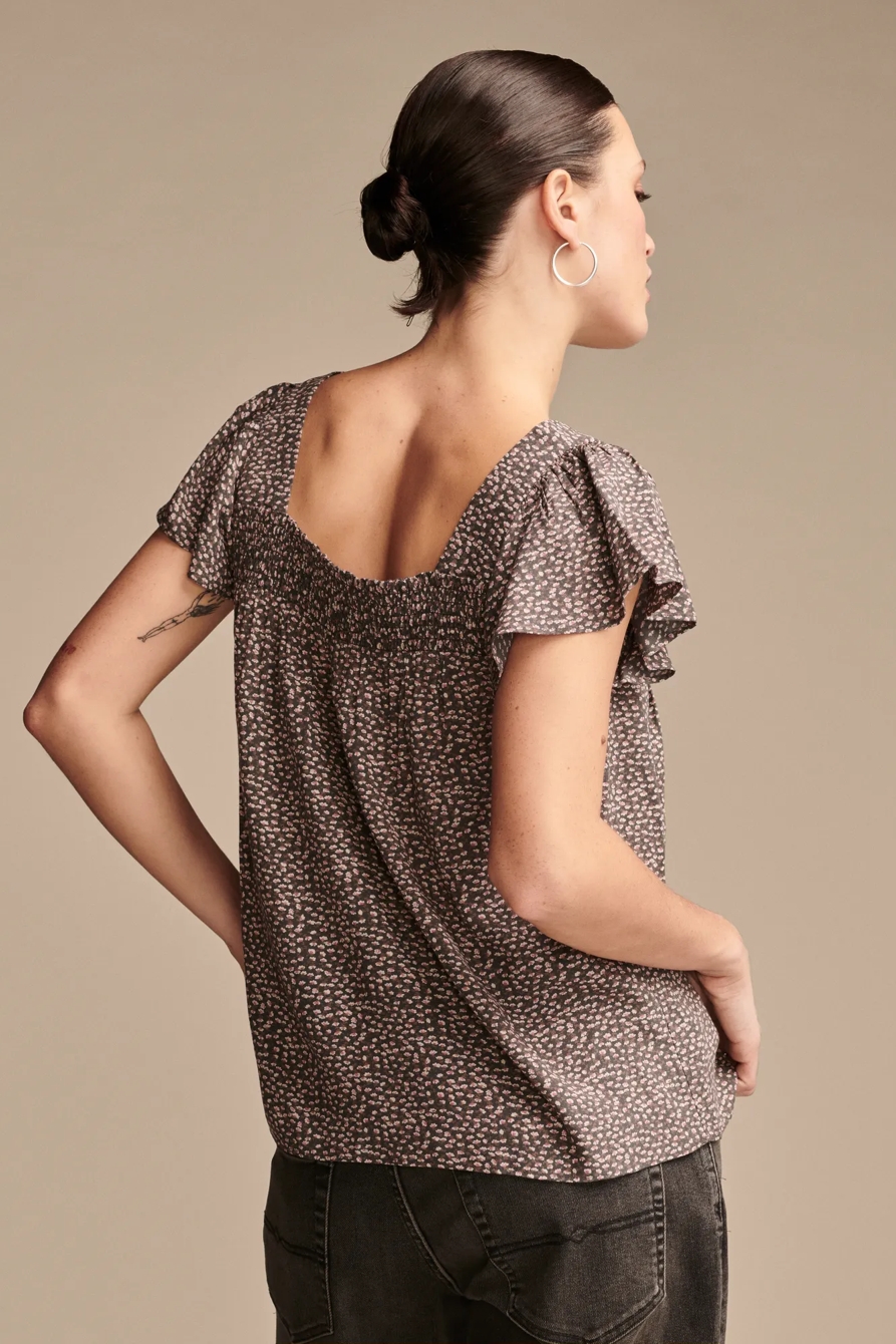 SMOCKED NECK FLUTTER SLV TOP, image 3